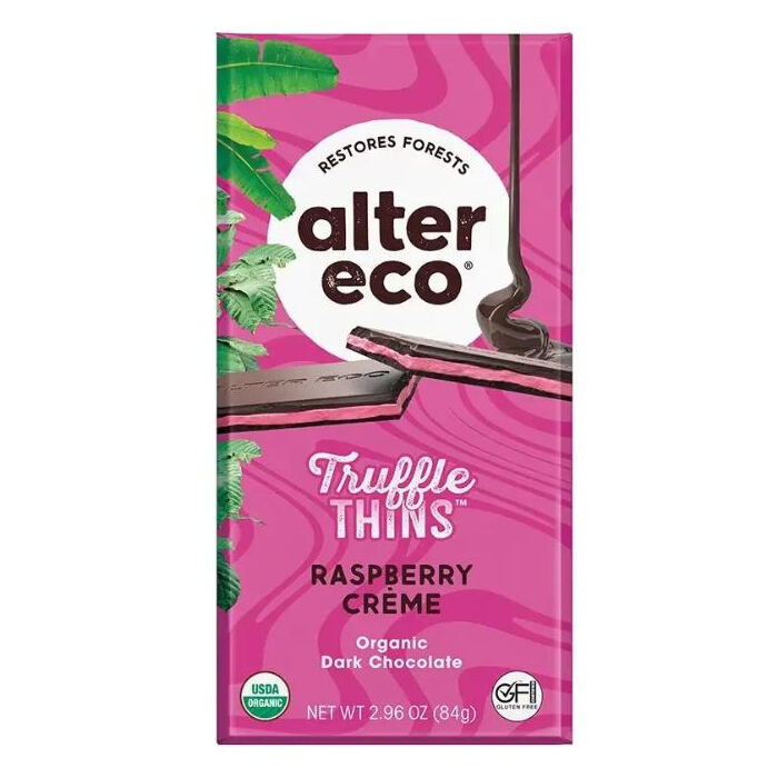 Alter Eco Raspberry Creme Truffle Thins Chocolate Bar, 2.96oz.