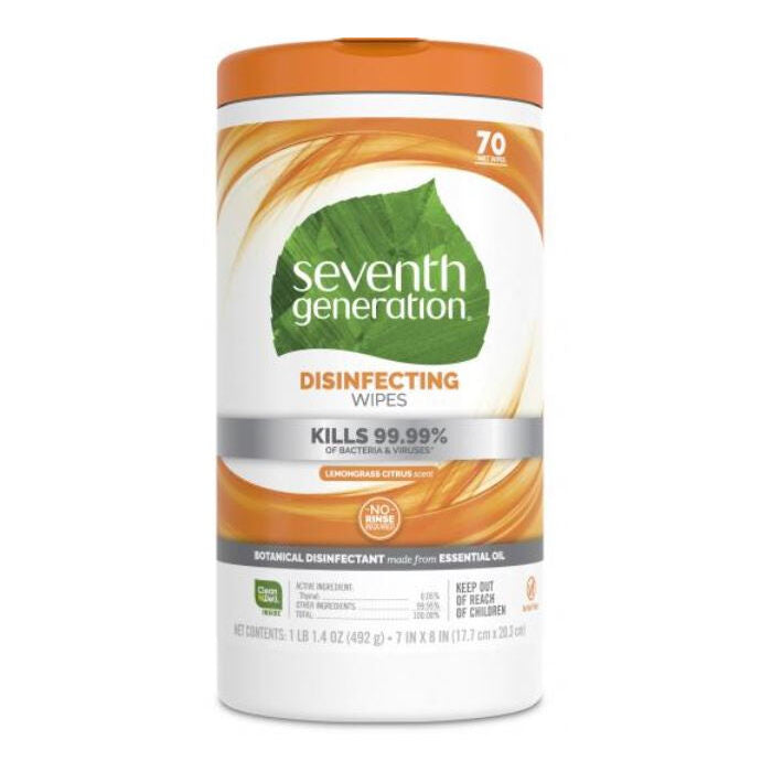 Seventh Generation Disinfecting Wipes Lemongrass Citrus, 70 Count