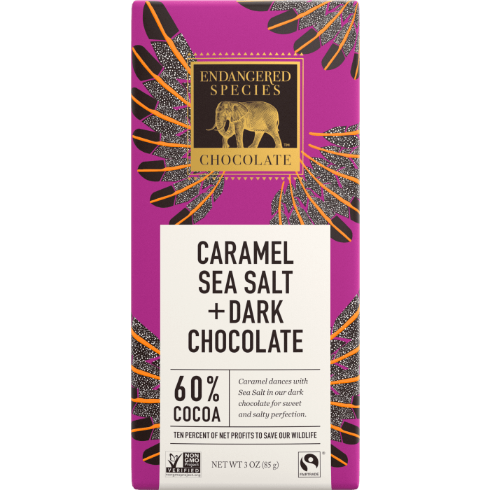 Endangered Species Caramel, Sea Salt, + Dark Chocolate, 3 oz.