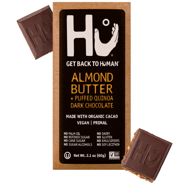 Hu Almond Butter + Puffed Quinoa Dark Chocolate Bar, 2.1 oz.