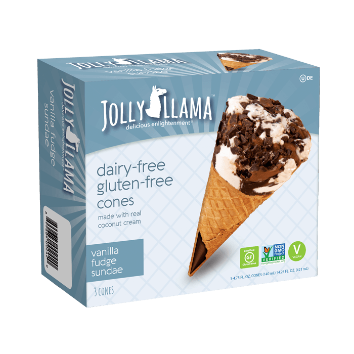 Jolly Llama Dairy Free Vanilla Fudge Sundae Ice Cream Cone, 3 Count