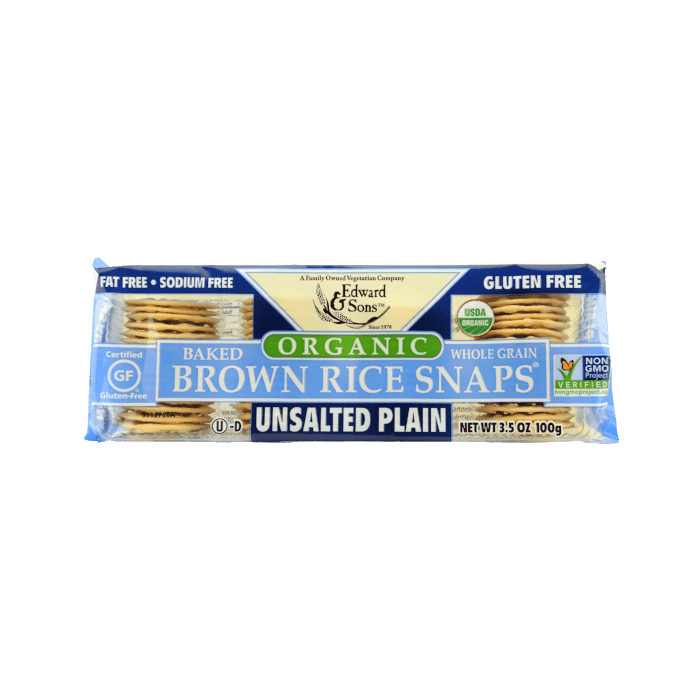 Edward & Sons Organic Unsalted Plain Baked Brown Rice Snaps, 3.5 oz.