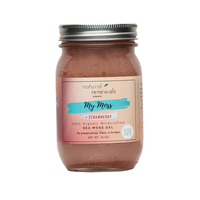 Natural Renewals My Moss + Strawberry, Irish Sea Moss Gel, refrigerated 16 oz.