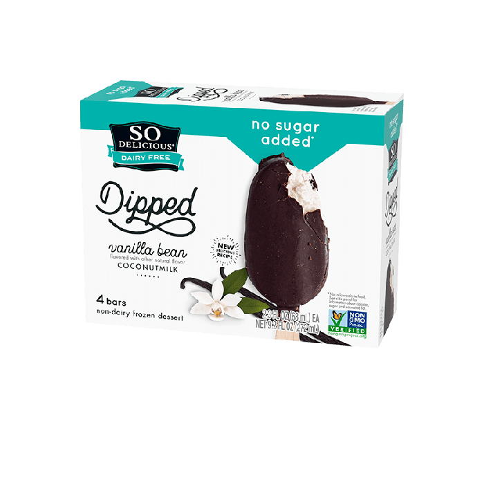 So Delicious Dairy Free Dipped Coconutmilk Frozen Dessert, Vanilla Bean, 4 Count