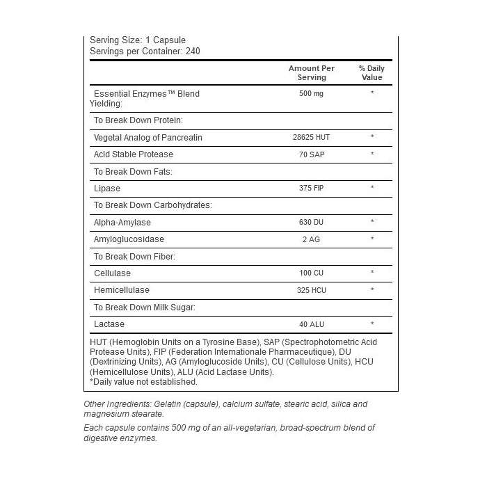 Source Naturals Essential Enzymes 500 mg, 240 Capsules