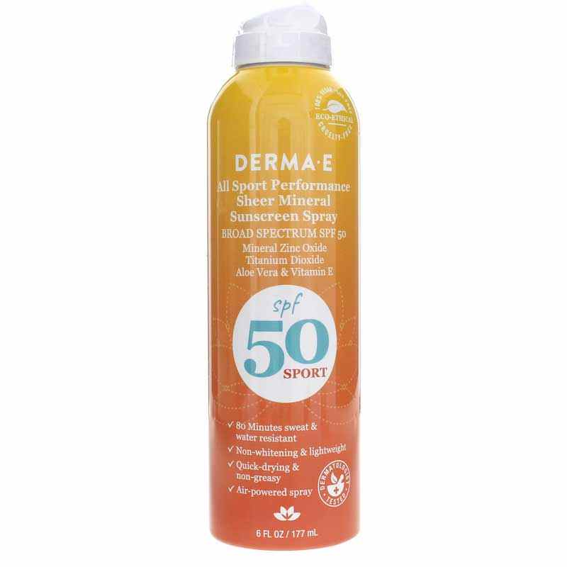All Sport Performance Sheer Mineral Sunscreen Spray SPF 50, 6 Oz, by Derma E