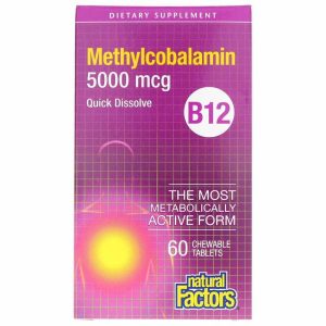 B12 Methylcobalamin 5000 Mcg, 60 Chewable Tablets, by Natural Factors