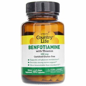 Benfotiamine with Thiamin 150 Mg, 60 Vegan Capsules, by Country Life