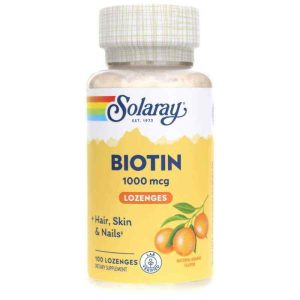 Biotin 1000 Mcg with Natural Orange Flavor, 100 Lozenge, by Solaray