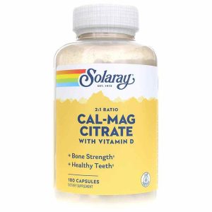 Cal-Mag Citrate 2:1 Ratio plus Vitamin D, 180 Capsules, by Solaray