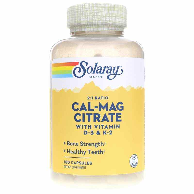 Cal-Mag Citrate 2:1 Ratio plus Vitamins D-3 & K-2, 180, by Solaray