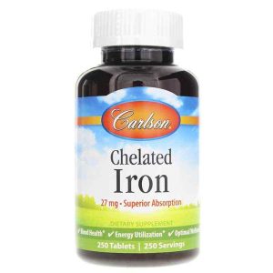 Chelated Iron 27 Mg, 250 Tablets, by Carlson Labs