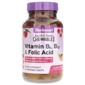 Earth Sweet Chewables Vitamin B6 B12 Plus Folic Acid, 60, by Bluebonnet