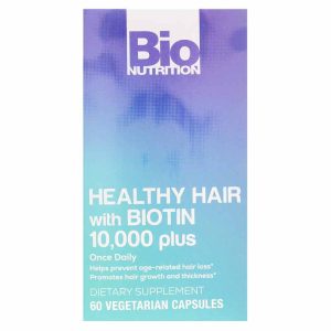 Healthy Hair With Biotin 10000 Plus, 60 Veg Capsules, by Bio Nutrition