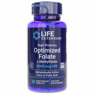 High Potency Optimized Folate 8500 Mcg DFE, 30 Veg Tablets, by Life Extension
