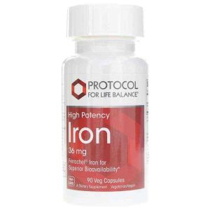 Iron 36 Mg High Potency, 90 Veg Capsules, by Protocol For Life Balance