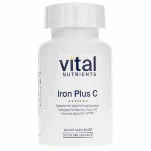 Iron Plus C 20 Mg/200 Mg, 100 Veg Capsules, by Vital Nutrients