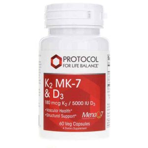 K2 MK-7 & D3, 60 Veg Capsules, by Protocol For Life Balance