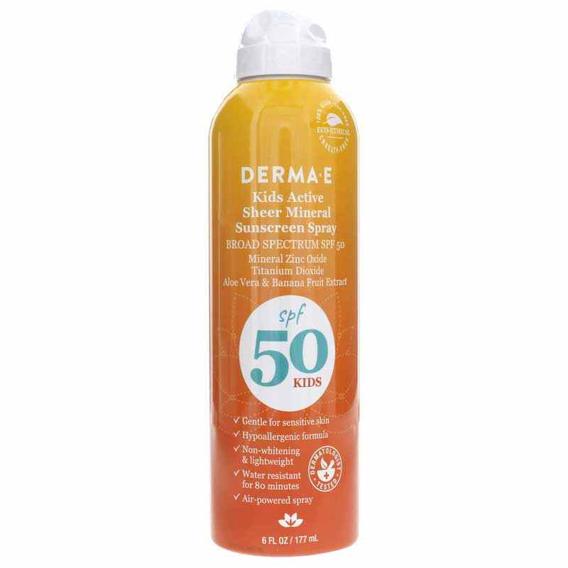 Kids Active Sheer Mineral Sunscreen Spray SPF 50, 6 Oz, by Derma E