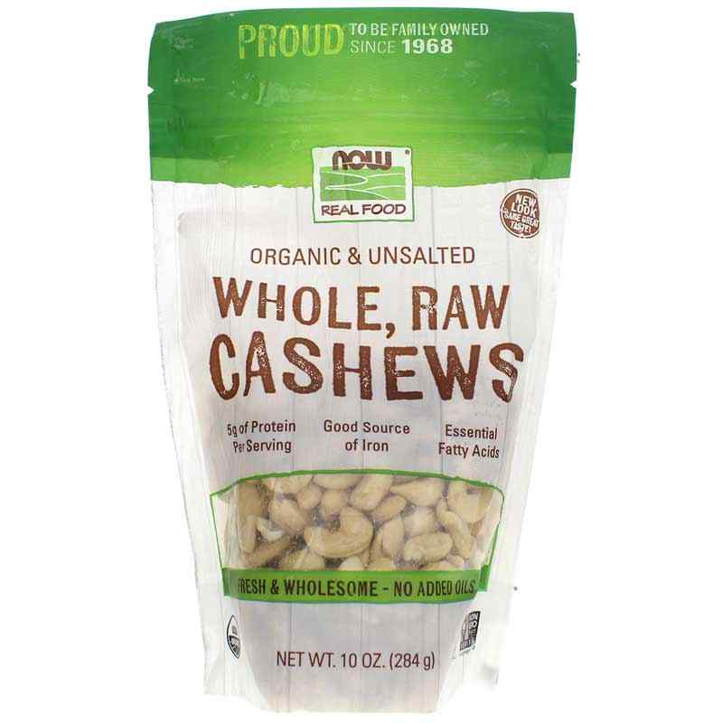 Organic Whole, Raw Cashews Unsalted, 10 Oz, by NOW Foods