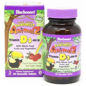 RainForest AnimalZ Vitamin D3 400 IU, 90 Chewables, by Bluebonnet