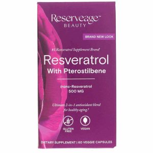 Resveratrol 500 Mg with Pterostilbene, 60 Veg Capsules, by Reserveage Nutrition