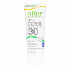 Sheer Mineral Sunscreen Fragrance Free SPF 30, 3 Oz, by Alba Botanica
