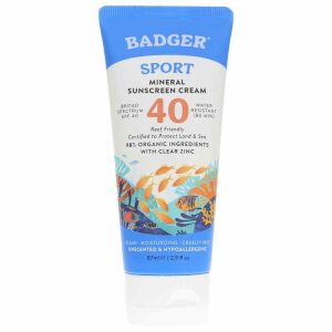 Sport Mineral Sunscreen Cream SPF 40, 2.9 Oz, by Badger