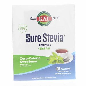 Sure Stevia Plus Monk Fruit Powder, 100 Packets, by Kal