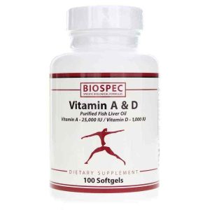 Vitamin A & D, 100 Softgels, by BioSpec