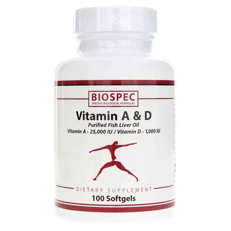Vitamin A & D, 100 Softgels, by BioSpec