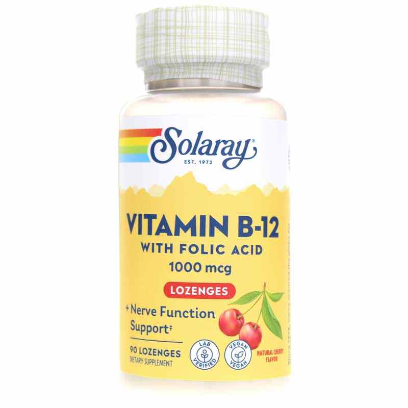 Vitamin B-12 with Folic Acid 1000 Mcg Cherry, 90 Lozenges, by Solaray