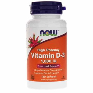 Vitamin D-3 1,000 IU, 180 Softgels, by NOW Foods