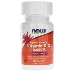 Vitamin D-3 10,000 IU Highest Potency, 120 Softgels, by NOW Foods