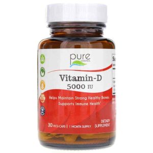 Vitamin-D 5000 IU, 30 Veg Capsules, by Pure Essence Labs