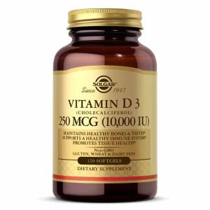 Vitamin D3 250 Mcg (10000 IU), 120 Softgels, by Solgar