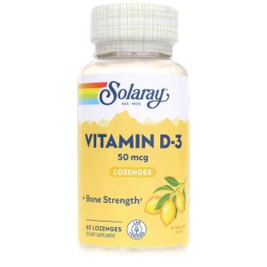 Vitamin D3 50 Mcg Lemon Flavor, 60 Lozenges, by Solaray