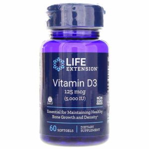 Vitamin D3 125mcg (5000 IU), 60 Softgels, by Life Extension