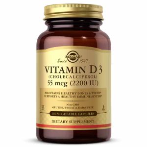 Vitamin D3 55 Mcg (2200 IU), 100 Veg Capsules, by Solgar