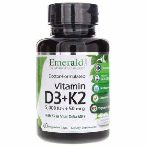 Vitamin D3 + K2 5000 IU + 50 Mcg, 60 Veg Capsules, by Emerald