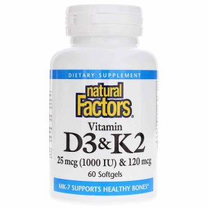 Vitamin D3 & K2, 60 Softgels, by Natural Factors