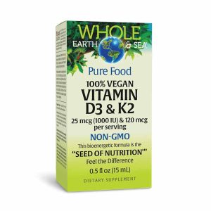 Whole Earth & Sea Vegan D3 & K2 Liquid, .5 Oz, by Natural Factors
